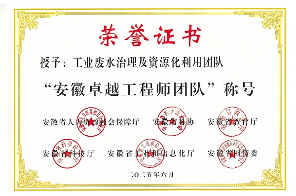 安徽工程師獎-工業(yè)廢水處理與資源化利用證書